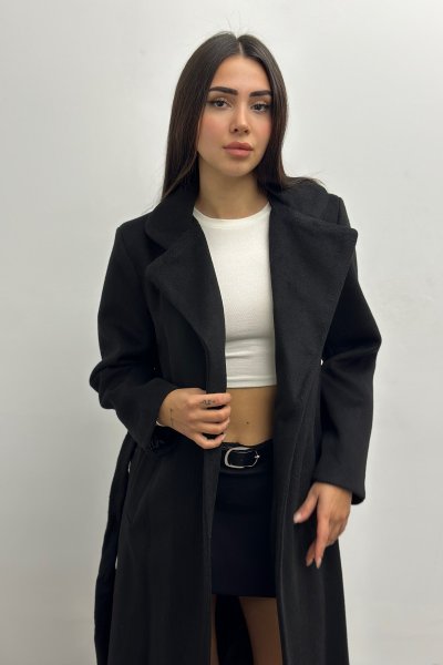 Tek Düğme Kuşaklı Kadın Kaban