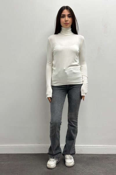 Kadın Balıkçı Yaka Kolu Droplu Kazak