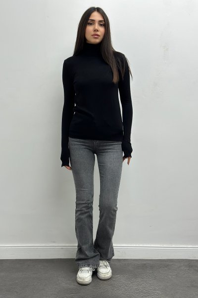 Kadın Balıkçı Yaka Kolu Droplu Kazak