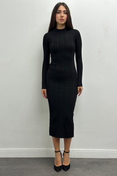 Dik Yaka Fitilli Saran Kadın Elbise