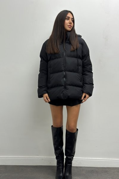 Kadın Kapşonu Bağcıklı Şişme Mont