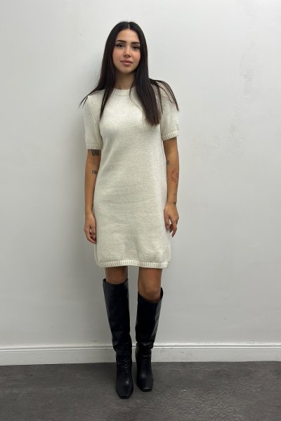 Kadın Bisiklet Yaka Kısa Kol Elbise