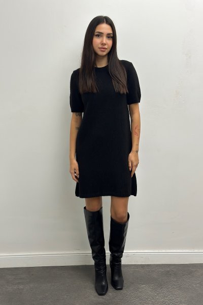 Kadın Bisiklet Yaka Kısa Kol Elbise