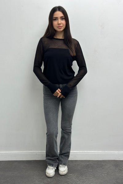 Kadın Bisiklet Yaka Transparan Kazak