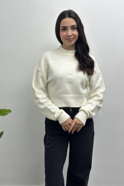 Bisiklet Yaka Kadın Crop Kazak