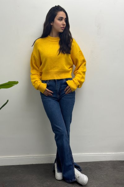 Bisiklet Yaka Kadın Crop Kazak