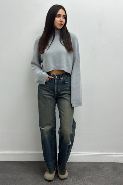 Kadın Yumuşak Dokulu Dik Yaka Kazak