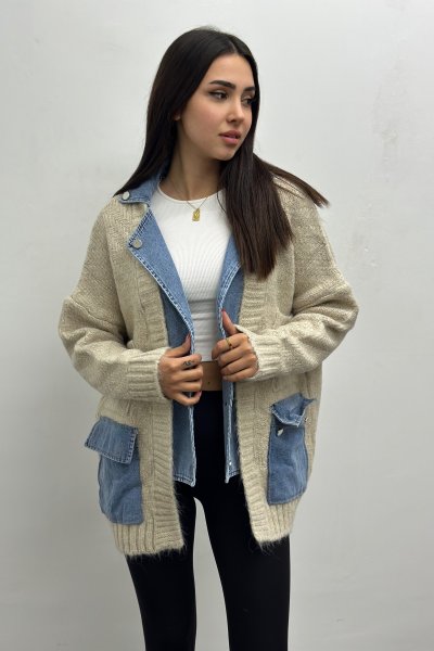 Kot Detaylı Önden Cepli Triko Hırka