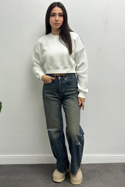 Kadın Muadil Şardonlu Crop Sweat