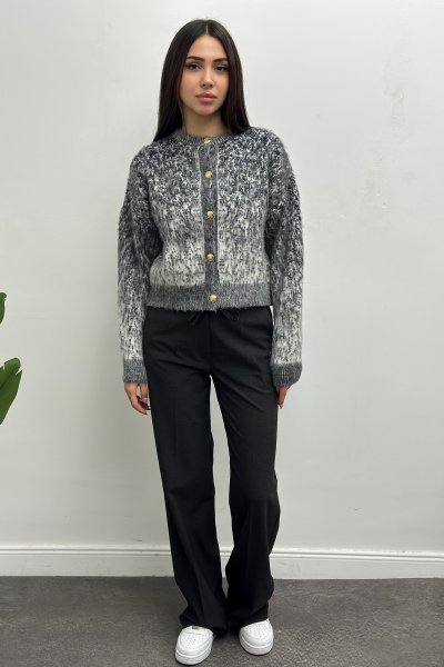 Kadın Gold Düğmeli Desenli Hırka