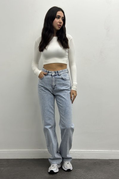 Yırtık Detaylı Kar Yıkama  Bol Pantolon