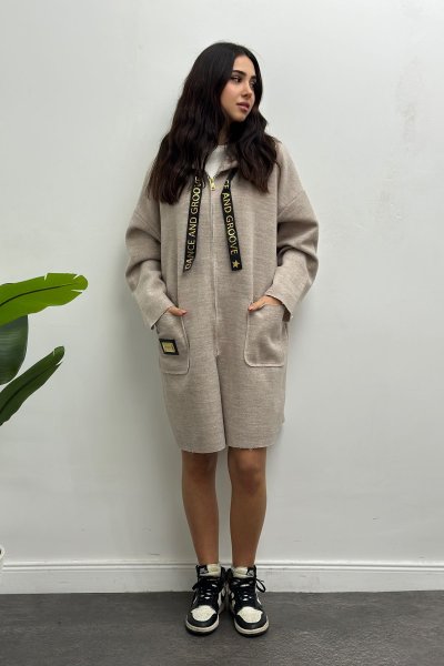 Önden Cepli Gizli Fermuar Kadın Hırka