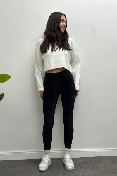 Geniş Kemer Kadife Kadın Tayt