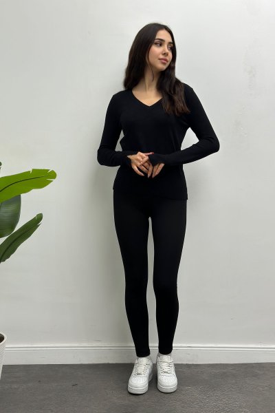 V Yaka Kolu Yırtmaçlı Kadın Kazak