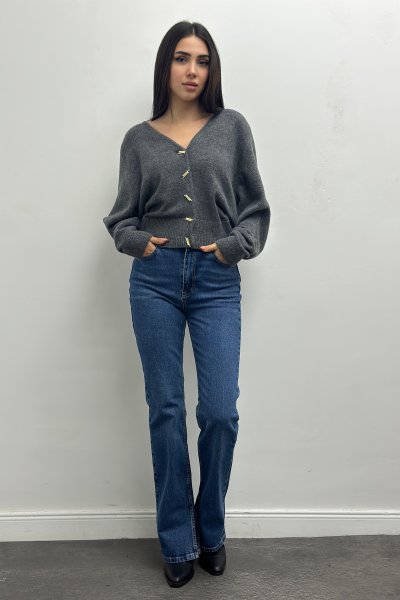 Kadın V Yaka Biyeli Hırka