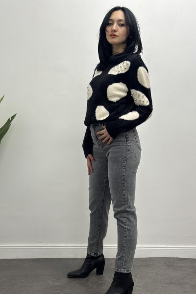 Kadın Şardonlu Yumuşak Dokulu İnci Çakımlı Kazak