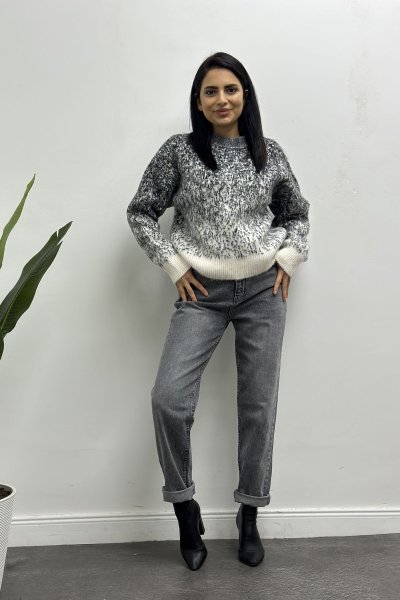 Kadın Şardonlu İki Renk Geçişli Taşlı Kazak