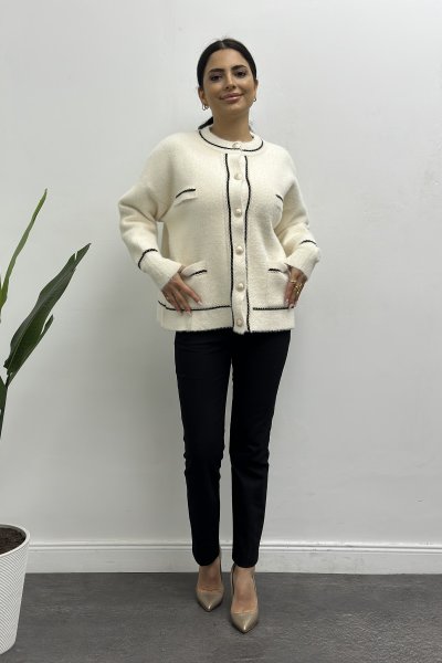 Kadın Angora Gofrali Simli Cepli Hırka