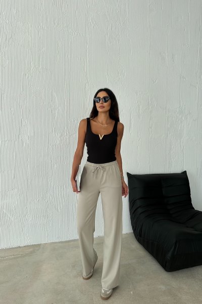 Kadın Kemeri Lastikli Palazzo Pantolon