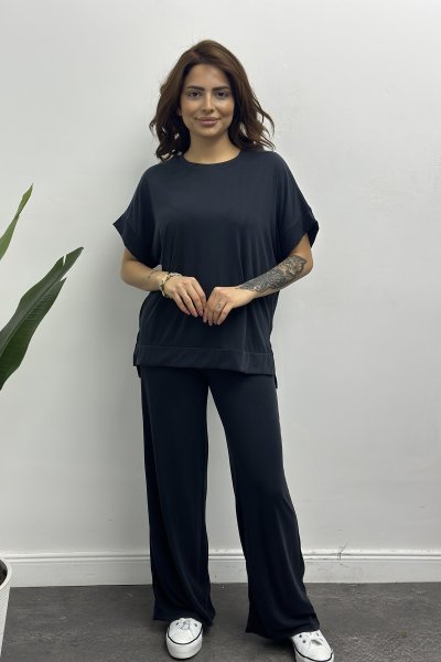 Kadın Bisiklet Yaka Modal Kumaş Palazzo Takım