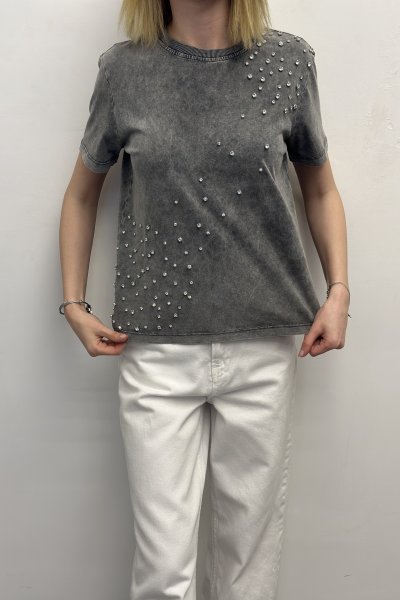 Kadın Önü Parlak Taşlı Tişört