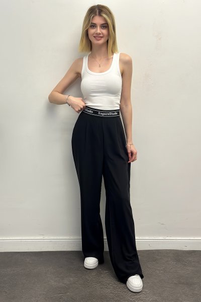 Kadın Beli SGZ Detaylı Palazzo Rahat Kumaş Pantolon