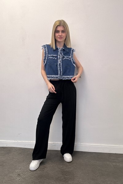 Kadın Denim Püsküllü Yelek