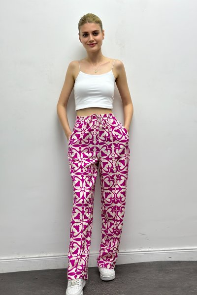 Kadın Desenli Beli Lastikli Rahat Pantolon