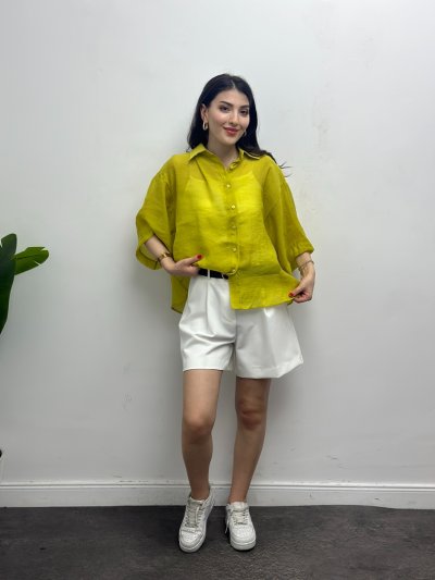 Kadın Oversize İpeksi Dokulu Gömlek