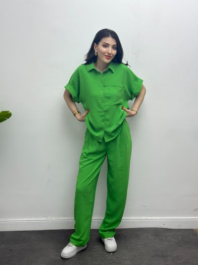 Kadın Kısa Kollu Gömlek Pantolon Takım