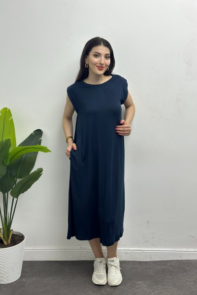 Kadın Sıfır Kol Bisiklet Yaka Tensel Elbise