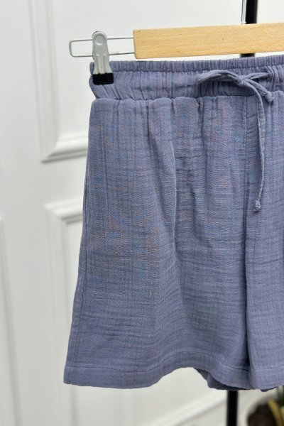 Kadın Belden Lastikli Keten Şort