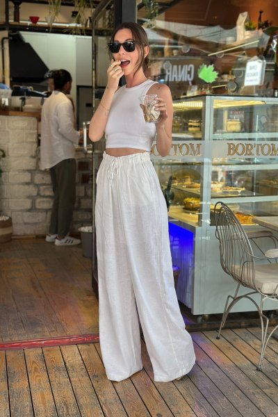 Kadın Bol Keten Pantolon