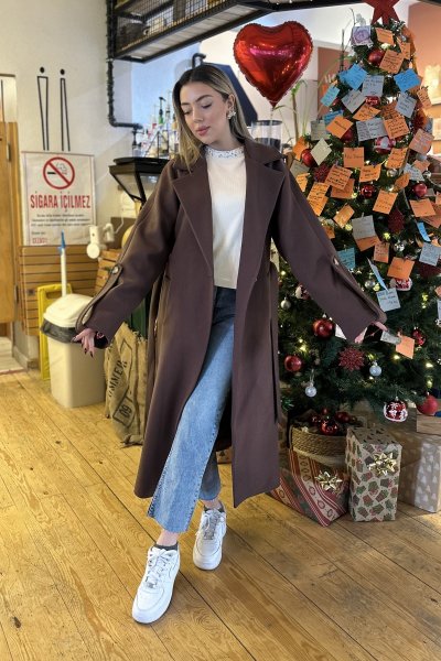 Kadın MD Kol Detaylı Kaşe Kaban