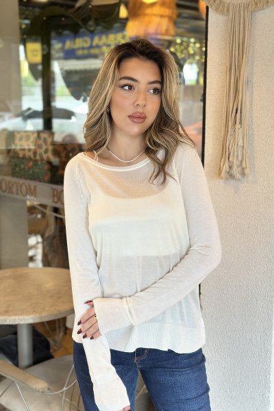 Kadın Bisiklet Yaka Basic İnce Triko Kazak