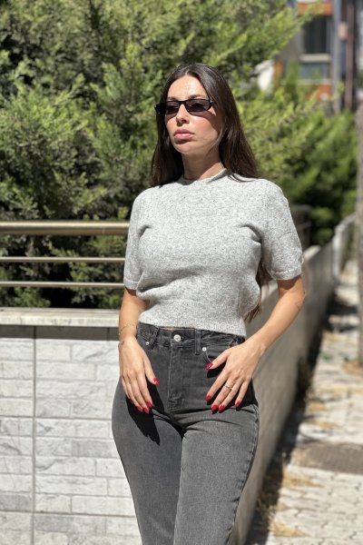 Kadın Bisiklet Yaka Pullu Simli Triko Kazak