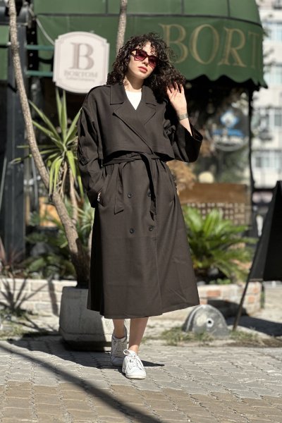 Kadın Poliviskon Oversize Trençkot