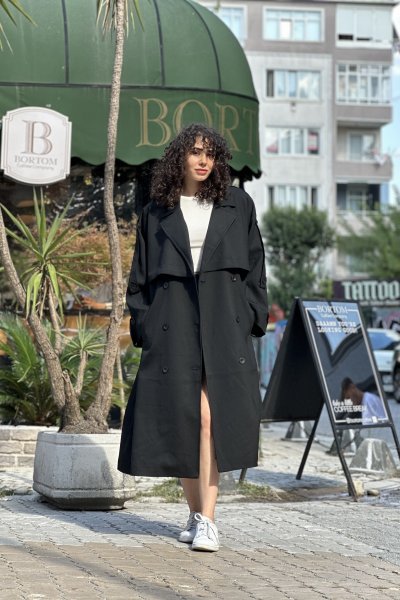 Kadın Poliviskon Oversize Trençkot