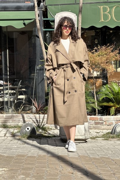 Kadın Poliviskon Oversize Trençkot