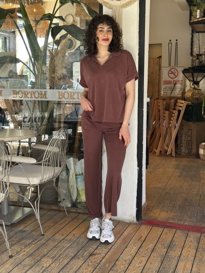 Kadın Polo Yaka Tişört Eşofman Takım