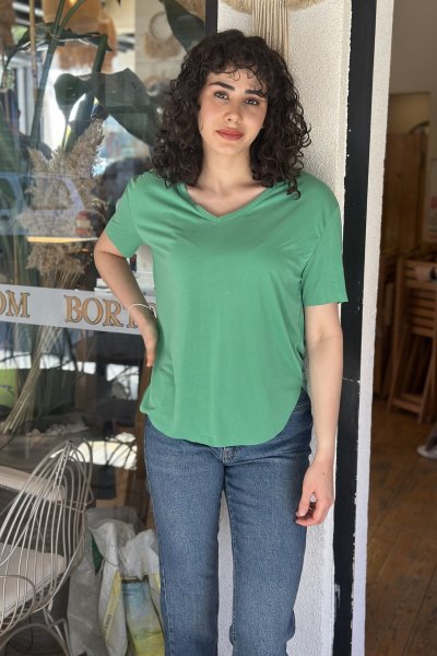 Kadın Modal Kumaş V Yaka Tişört