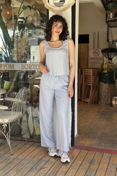 Kadın Bağcıklı Palazzo Keten Pantolon