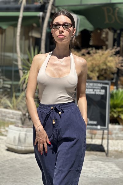 Kadın Boyundan Askılı Halter Yaka Top