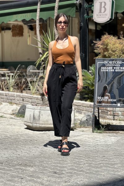 Kadın Önden Çimalı Tensel Kumaş Şalvar Pantolon