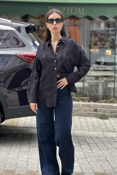 Kadın Orjinal Kendiliğinden Çizgili Yumaşak Dokulu Gömlek