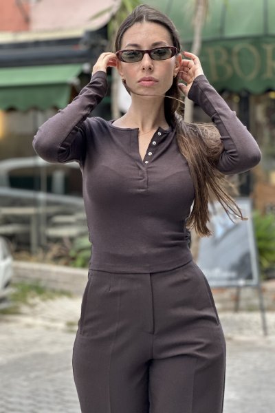 31442 Kadın Uzun Kollu Çıtçıt Düğmeli Top