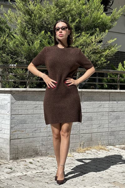 90257 Kadın Bisiklet Yaka Yumuşak Dokulu Triko Elbise