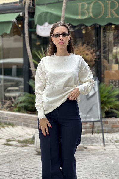 Kadın Bisiklet Yaka Yünlü Basic Triko Kazak