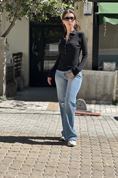 10686 Kadın Dik Yaka Çıtçıtlı Triko Kazak