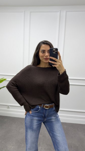 Kadın Kayık Yaka Basic Triko Kazak